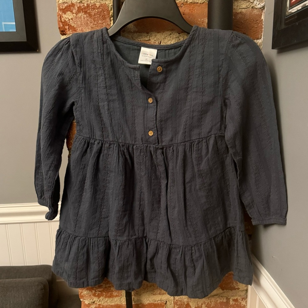 Little Co by Lauren Conrad Blue Organic Cotton Jaquard Peasant Dress Size 5T
